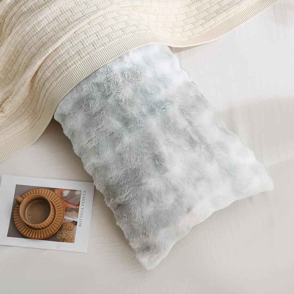 Chumerry Gray Fuzzy Pillow Case Faux Fur Pillow Cover Chic Plaid Check Texture Extra Soft Fluffy Plush Shaggy Fabric Tie Dye Decorative Pil…