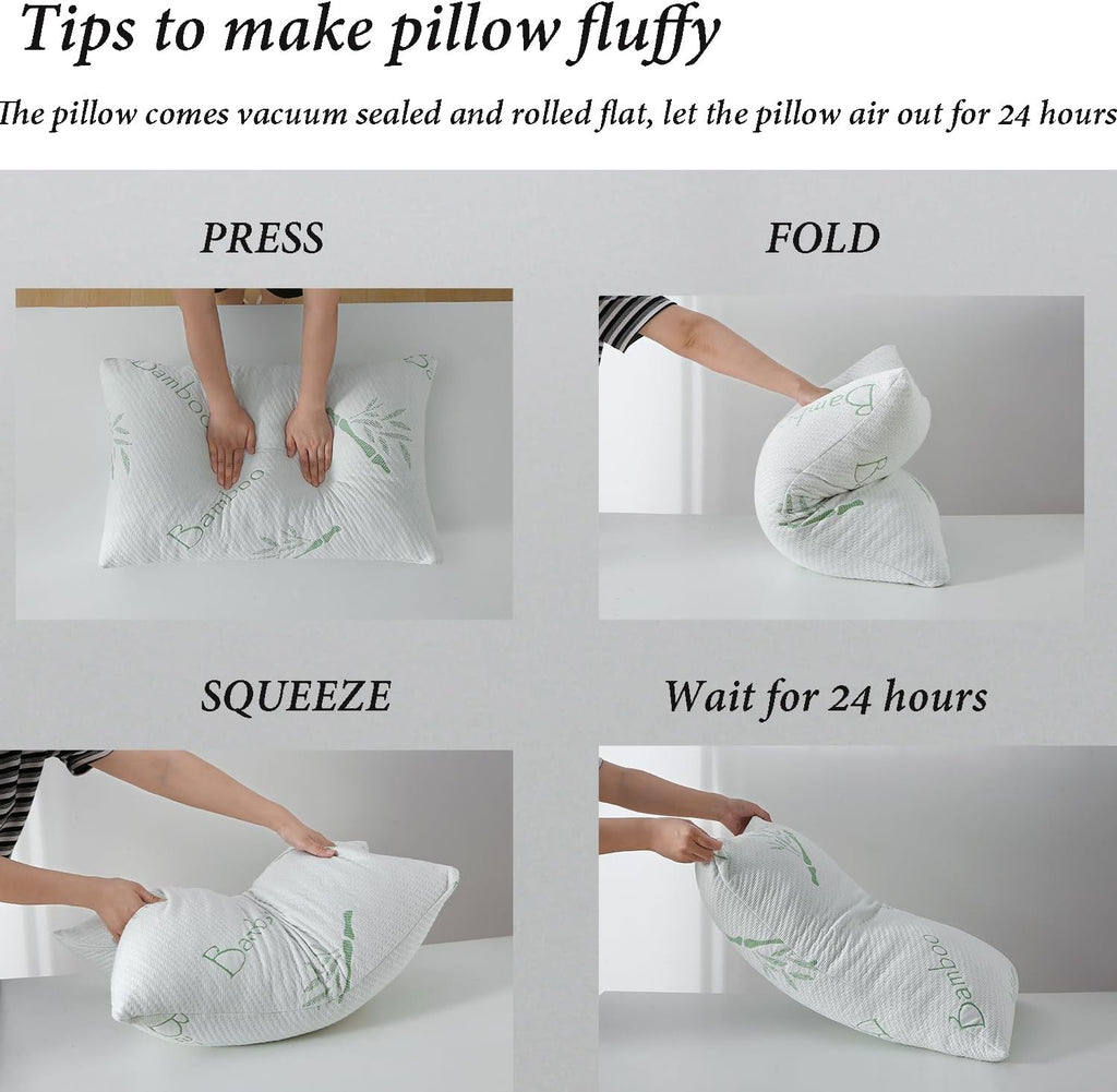 Hoxxme Memory Foam Pillows Queen Size set of 2, Shredded Memory Foam Bed Pillow for Sleeping, Adjustable Fluffy Pillow with Cooling Breatha…