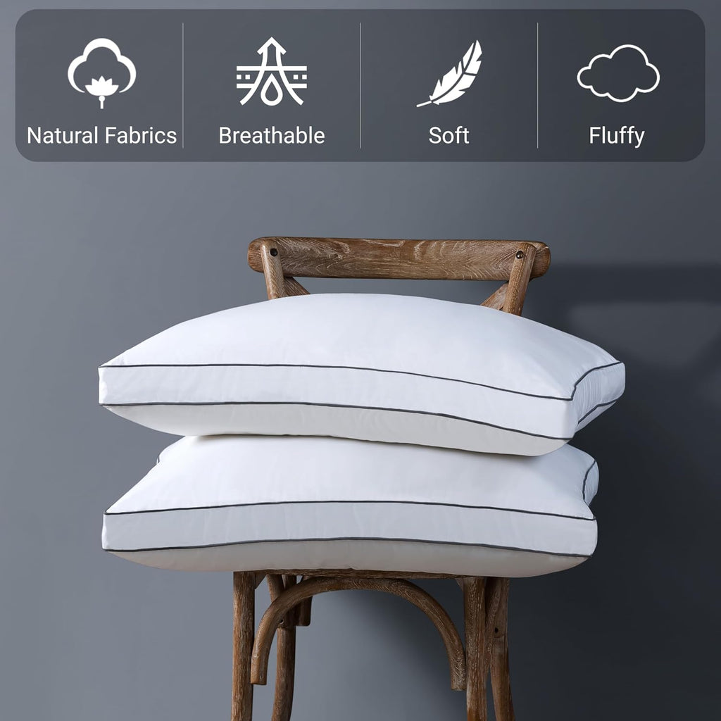 ELNIDO QUEEN Goose Feather Down Fiber Pillows Queen Size Set of 2, Luxury Hotel Collection Bed Pillows for Sleeping, Down Surrounded…