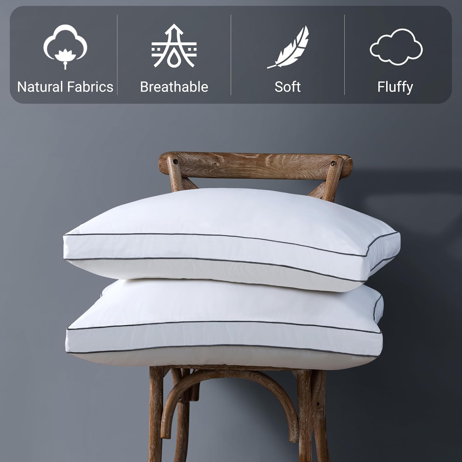 ELNIDO QUEEN Goose Feather Down Fiber Pillows Queen Size Set of 2, Luxury Hotel Collection Bed Pillows for Sleeping, Down Surrounded…