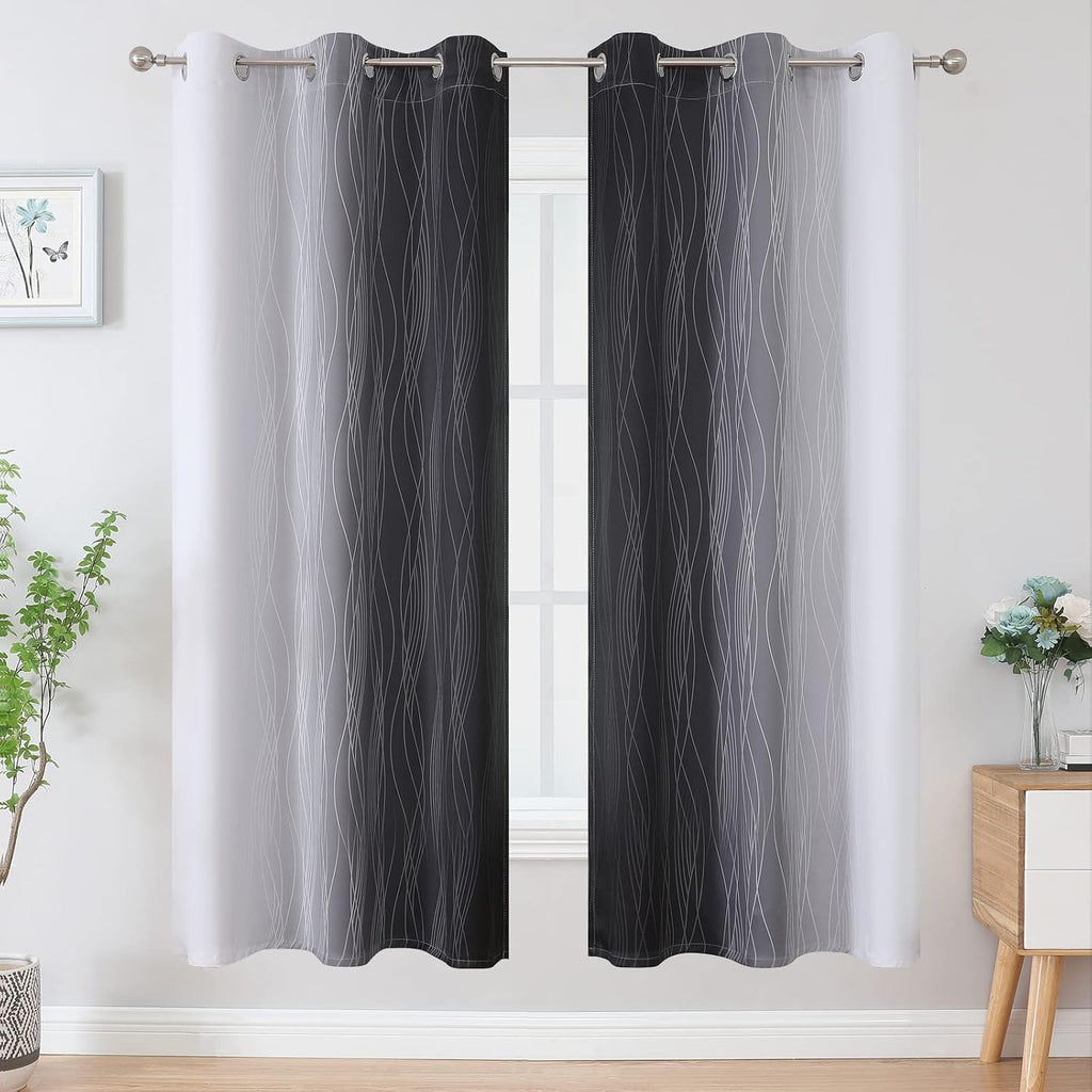 Estelartextiler Estelar Textiler Full Room Darkening Blackout Curtains 72 Inch Length 2 Panels Set, Ombre Greyish White and Black Thermal I…