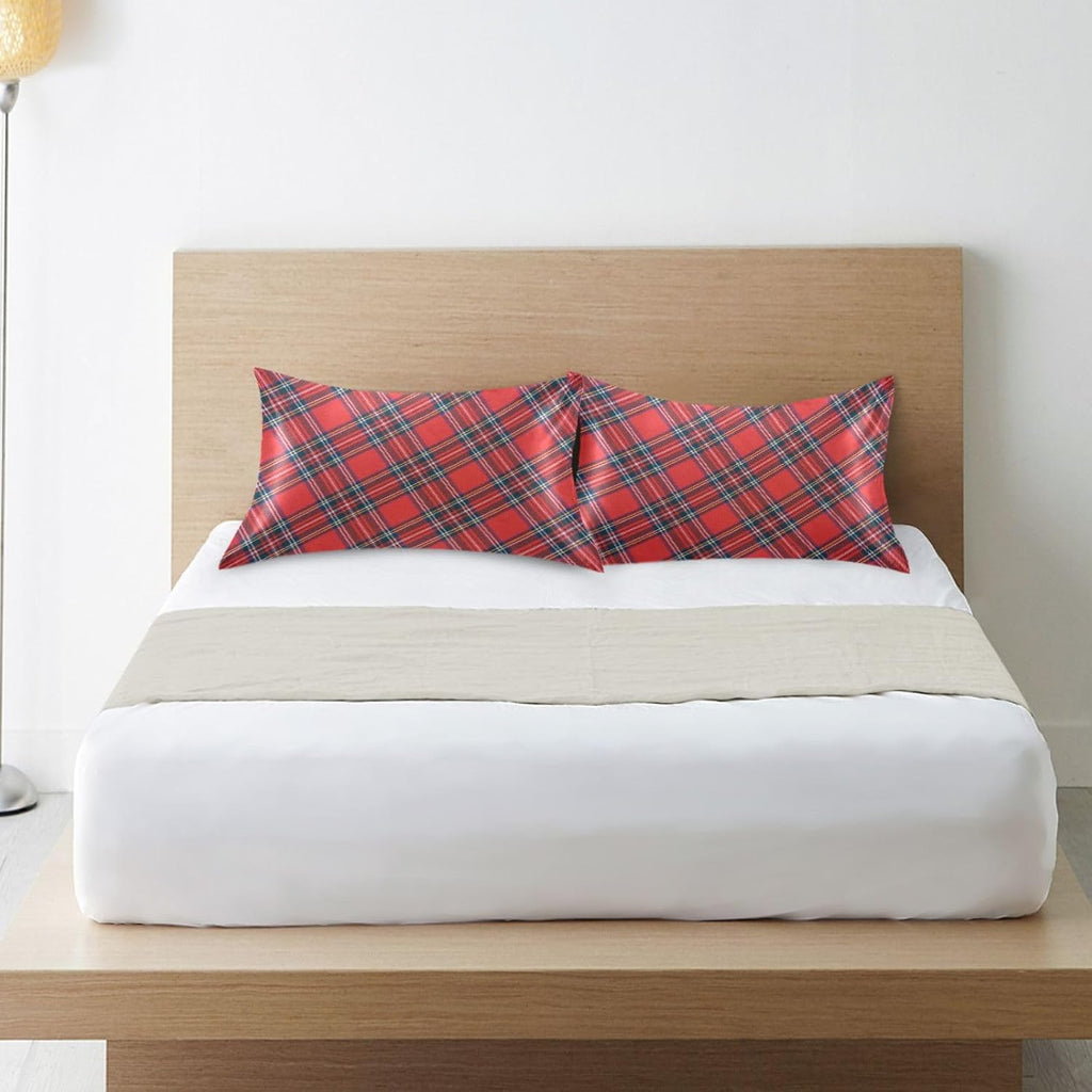 Stewart Tartan Plaid Pillow Covers Silk Pillowcase for Hair and Skin Soft and Smooth Cooling Satin Pillowcase Queen Size Pillow Case for…