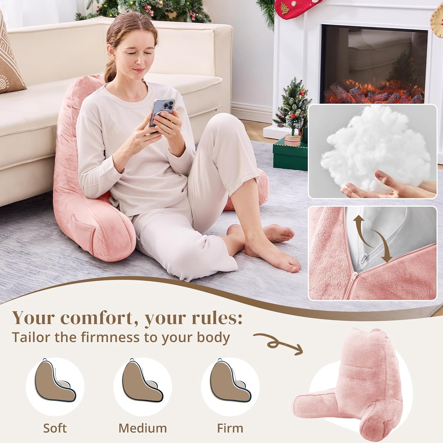 Sasttie Reading Pillow, Pillows for Reading or Relaxing – Ergonomic Support for Head, Neck, Back, and Lumbar, 23-Inch, Peach Pink Pink