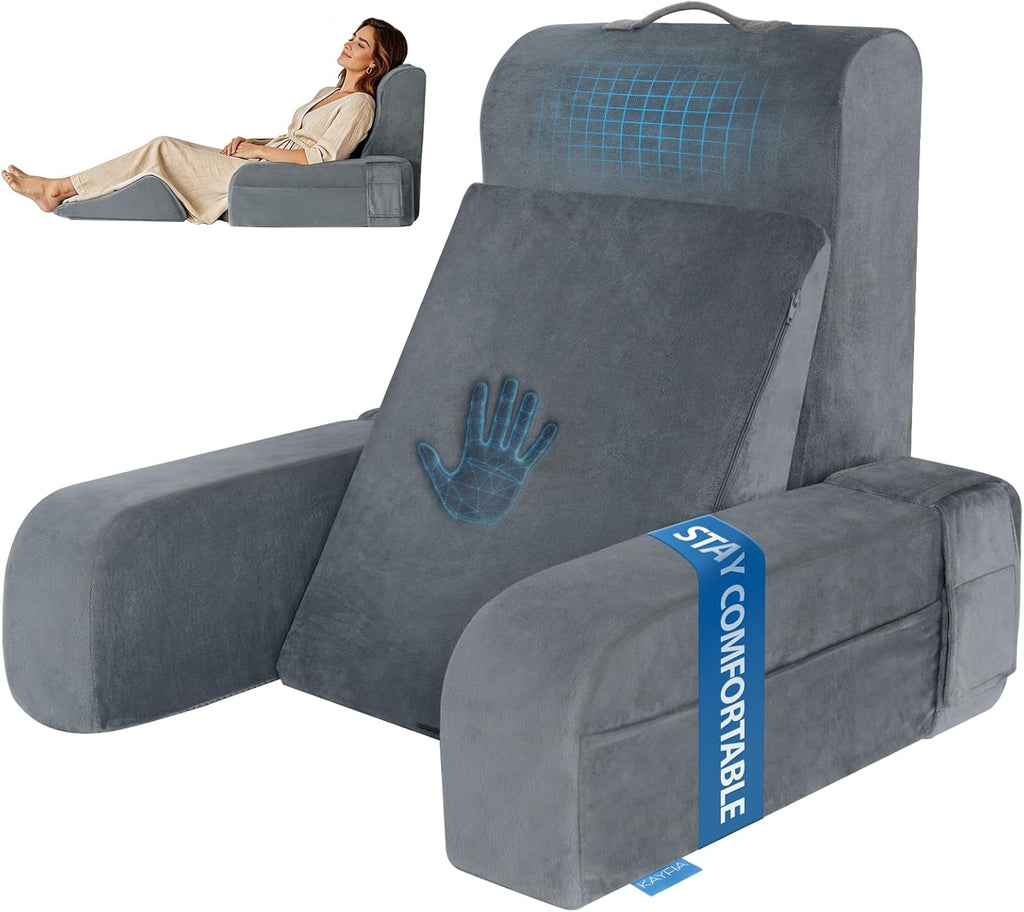 Kayfia Reading Pillow, 10 in 1 Back Pillow for Bed Sitting up with Detachable Arms Rest, Back Rest with Gel Memory Foam…
