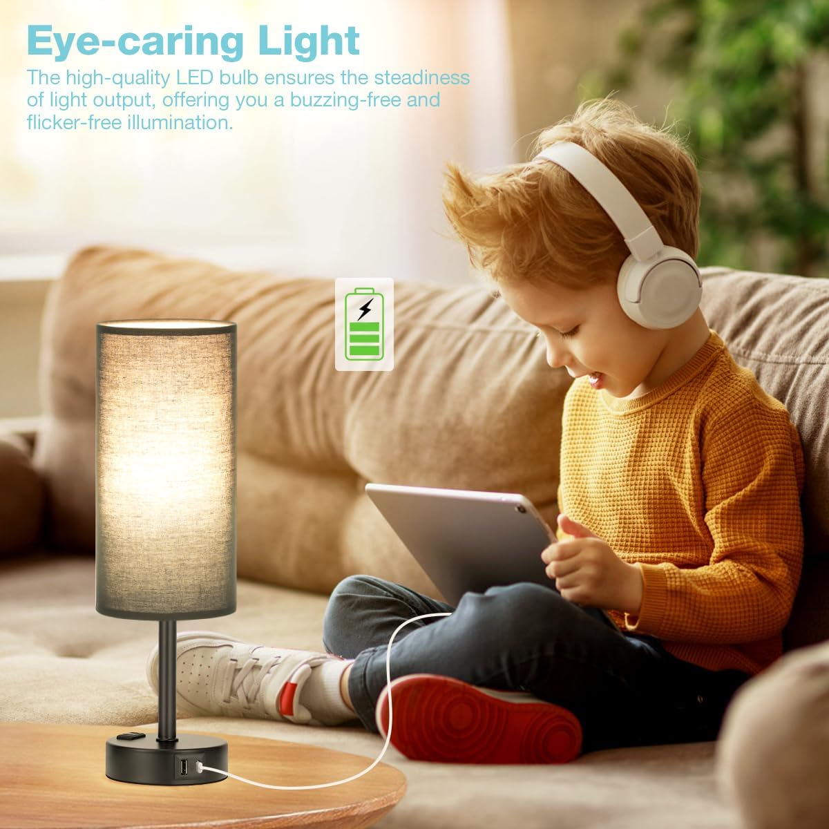 Fenmzee Black Bedroom Lamp for Nightstand - 3 Way Dimmable Bedside Lamp USB C A Charging Ports and AC Outlet, Small Table Lamp Black Base…