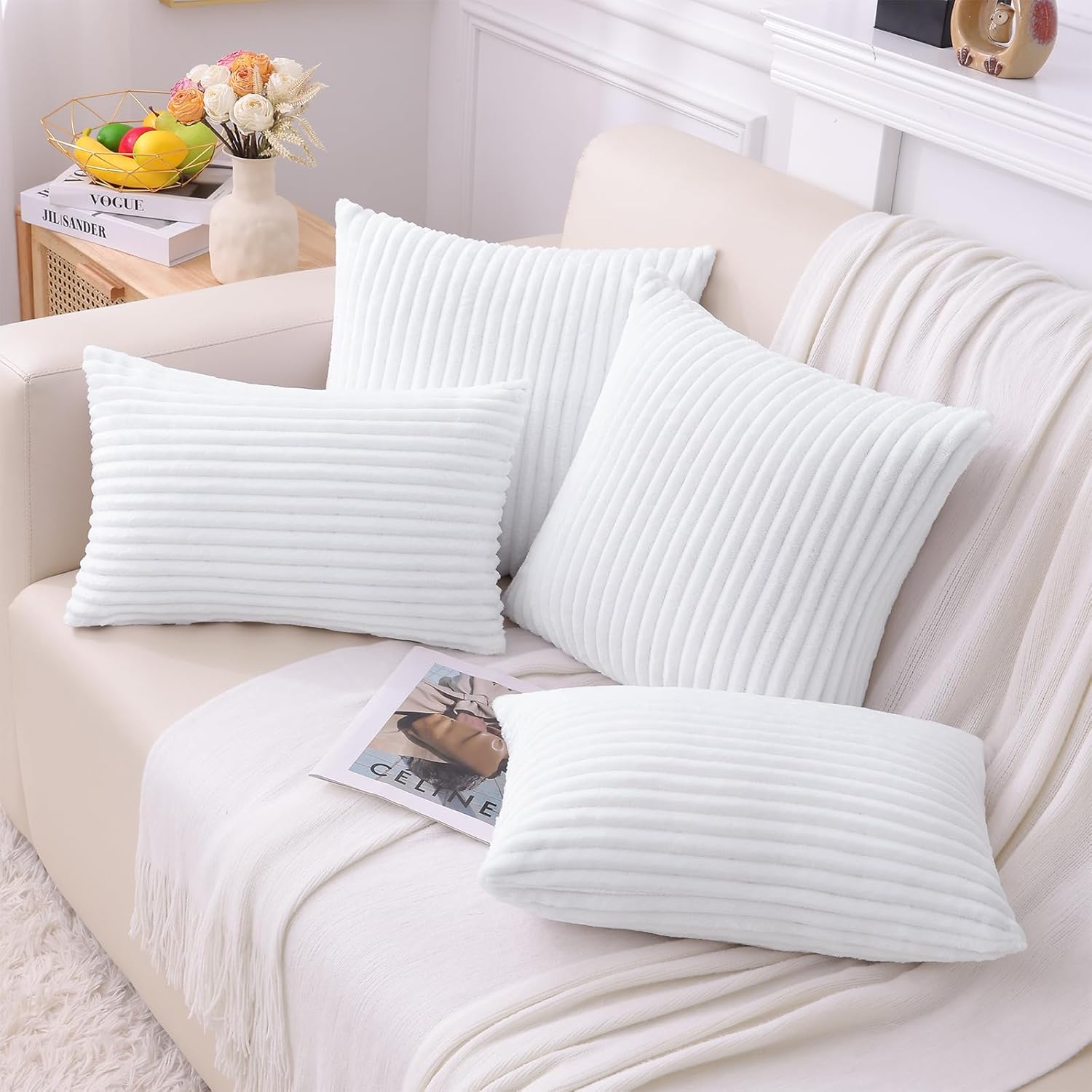 SimmoreHomeDecor Simmore Decorative Throw Pillow Covers 12x20 Set of 2, Soft Natural Plush Flannel Double-Sided Fluffy Lumbar Pillow Covers…