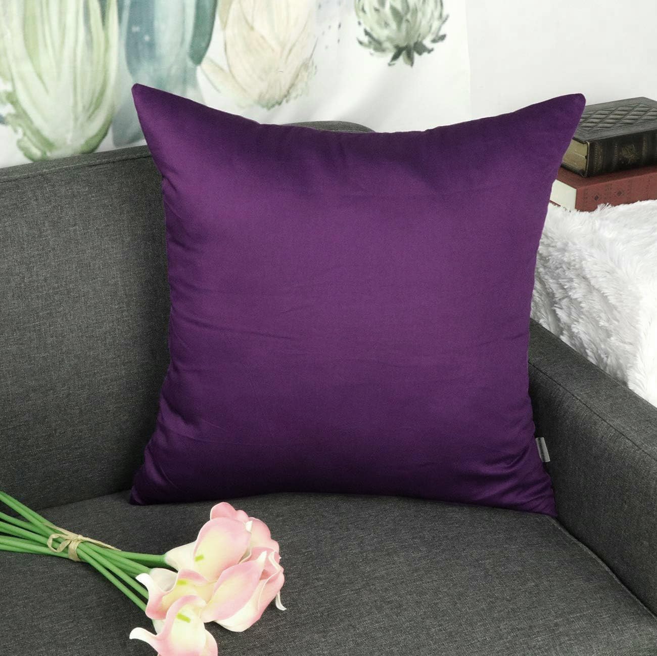 Thmyo 4-Pack 100% Cotton Comfortable Solid Decorative Throw Pillow Case, Thmyo Square Cushion Cover Pillowcase Sublimation Blank Pillow Cove…
