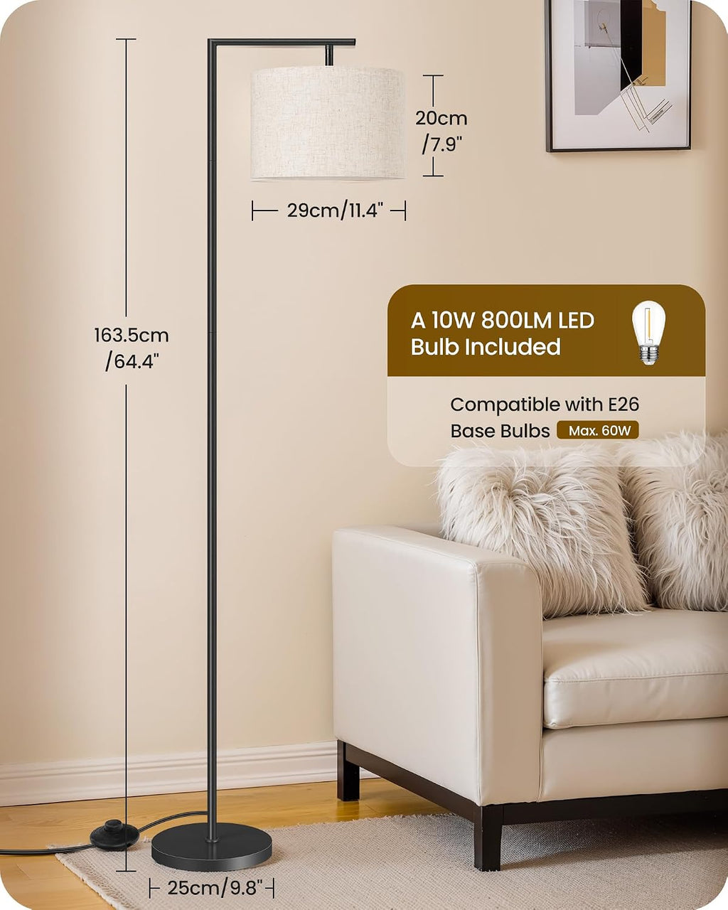 Goebleson Modern Dimmable Floor Lamp for Living Room with Adjustable Color Temperature LED Bulb, ARC Standing Lamp with Remote Control, Tal…