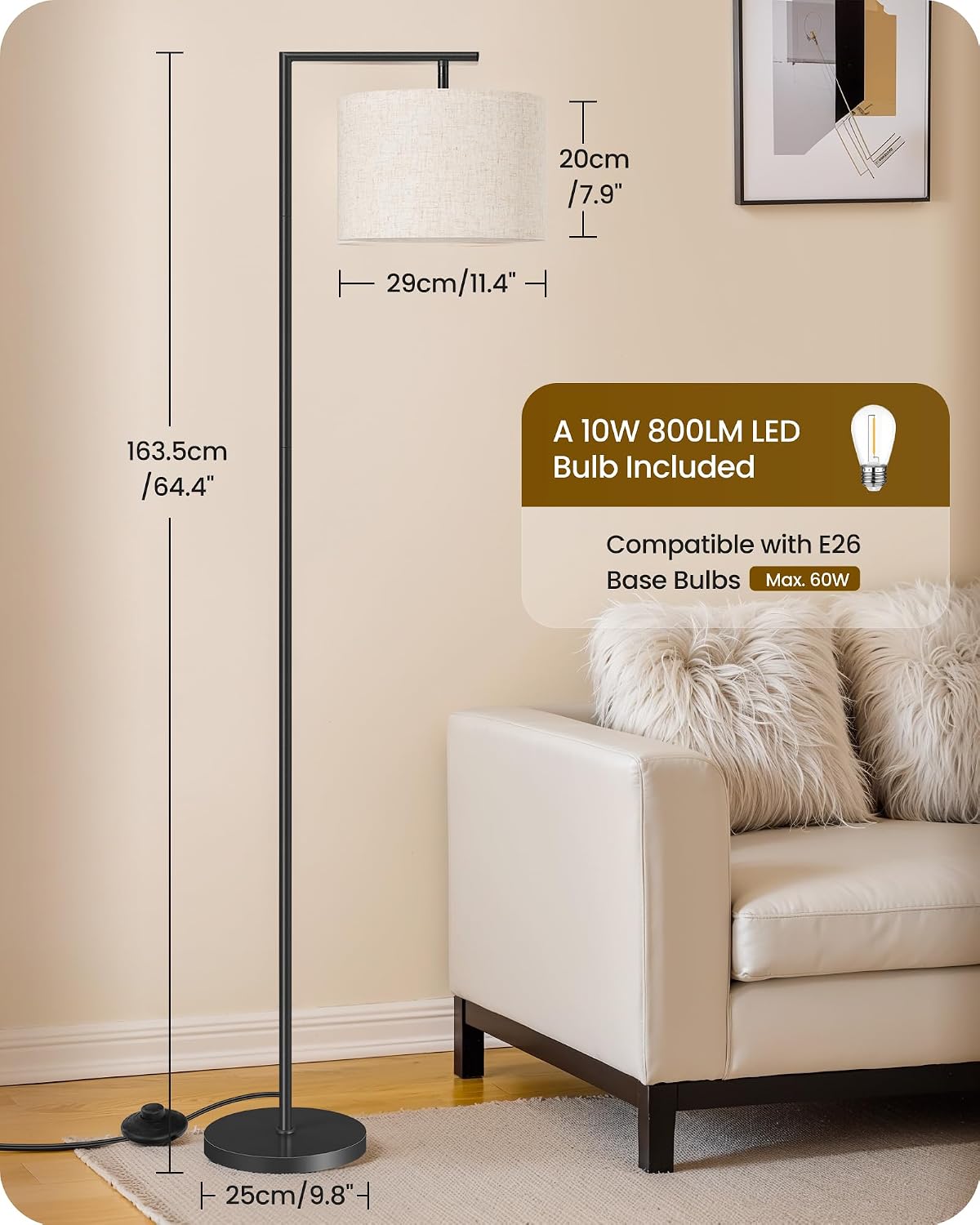Goebleson Modern Dimmable Floor Lamp for Living Room with Adjustable Color Temperature LED Bulb, ARC Standing Lamp with Remote Control, Tal…