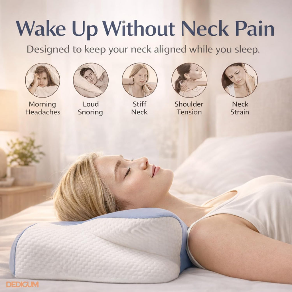 Dedigum Cervical Neck Pillow for Sleeping - Memory Foam Contour Pillow, Ergonomic Orthopedic Support for Side Back Stomach Sleepers, Neck a…