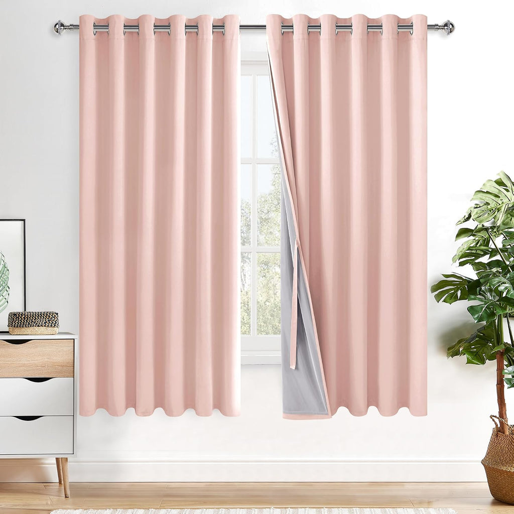 Xwzo 100% Blackout Curtains 63 Inches Length with Tiebacks- Heat and Full Light Blocking Window Treatment with Black Liner for Bedroom/Nurs…