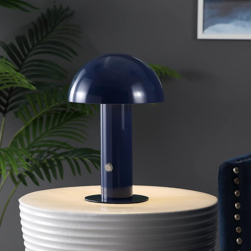JONATHAN Y 10.75" Navy Rechargeable LED Mushroom Table Lamp, Cordless Portable Bedside Lamp for Living Room Bedroom, 3-Way Dimmable…