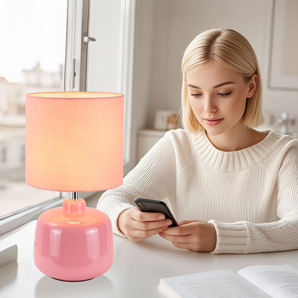 Oslo Small Ceramic Table Lamp for Living Room and Bedroom, Modern Kids Night Table Lamp, Φ7.09×H13.39IN, Bulb Excluded, Pink