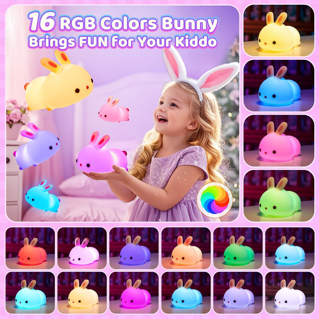 One Fire Bunny Squishy Gifts for Kids Night Light with Remote, 16 Colors+5 Brightness Cute Lamp, Fidget Bunny Stuff/Toys for Baby Toddler…