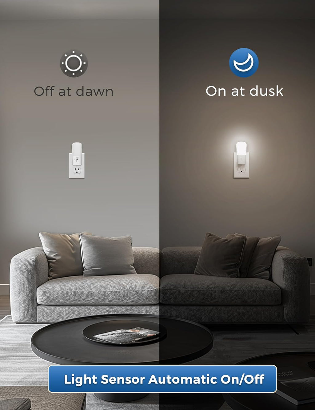L LOHAS LED Dimmable Night Light[2 Pack], Plug in Night Lights with Dusk to Dawn Sensor, Daylight 5000k from 5-80 LM Brightness…