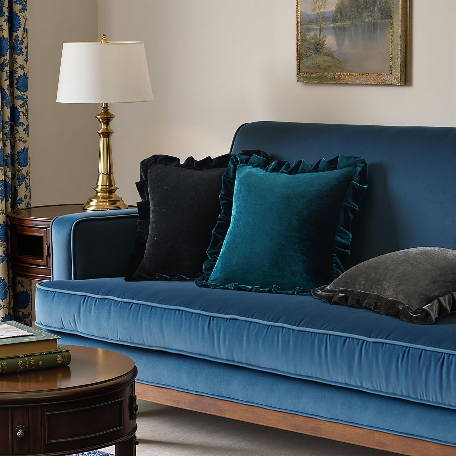 MIULEE Velvet Ruffle Throw Pillow Covers Soft Luxurious Teal Pack of 2 20x20 Inch Square Cushions Vintage Gothic Decorative Ruffled…