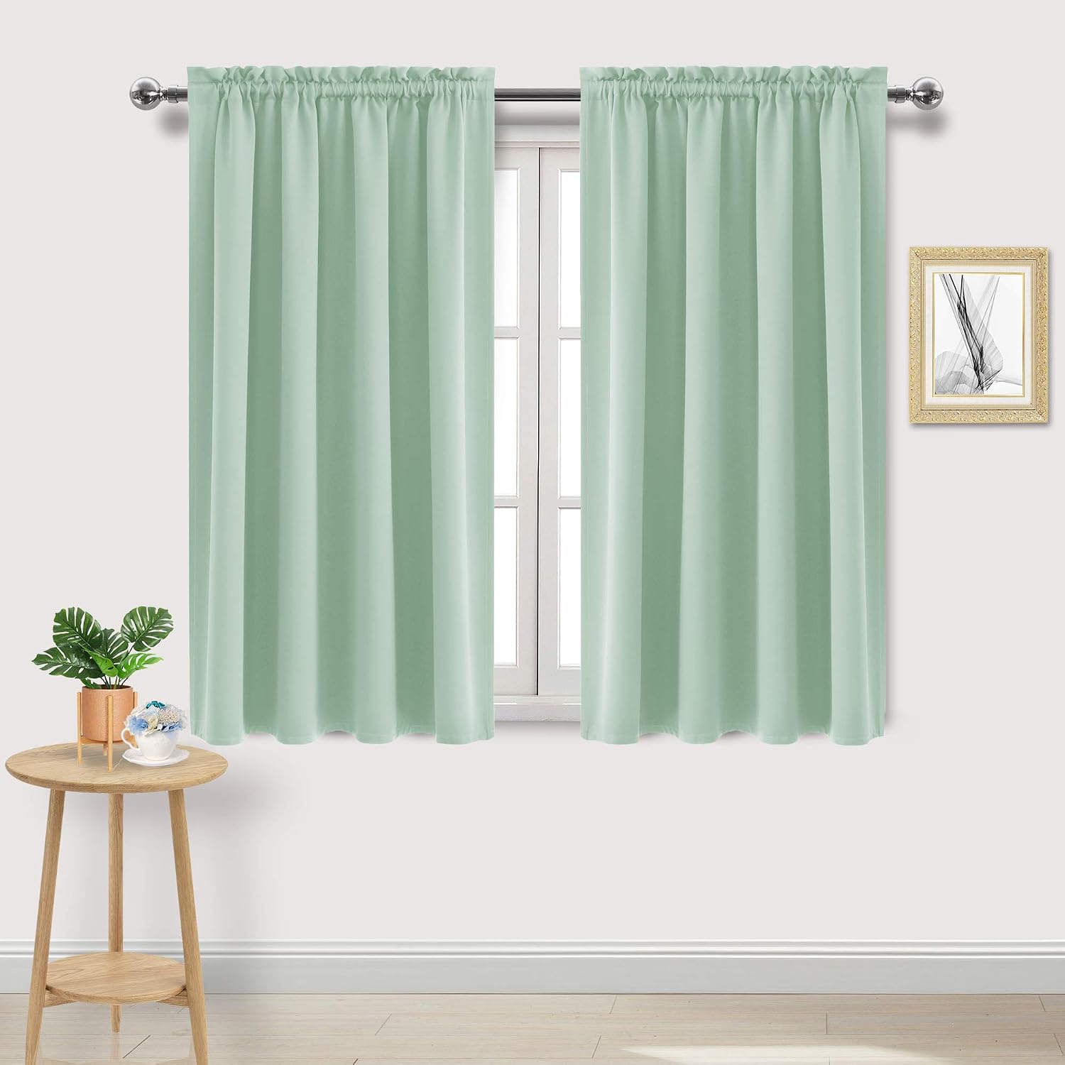 Dwcn Blackout Curtains Room Darkening Thermal Insulated Bedroom Curtains Window Curtain Panels, 52 x 45 inches Long, Set of 2 Light Green R…