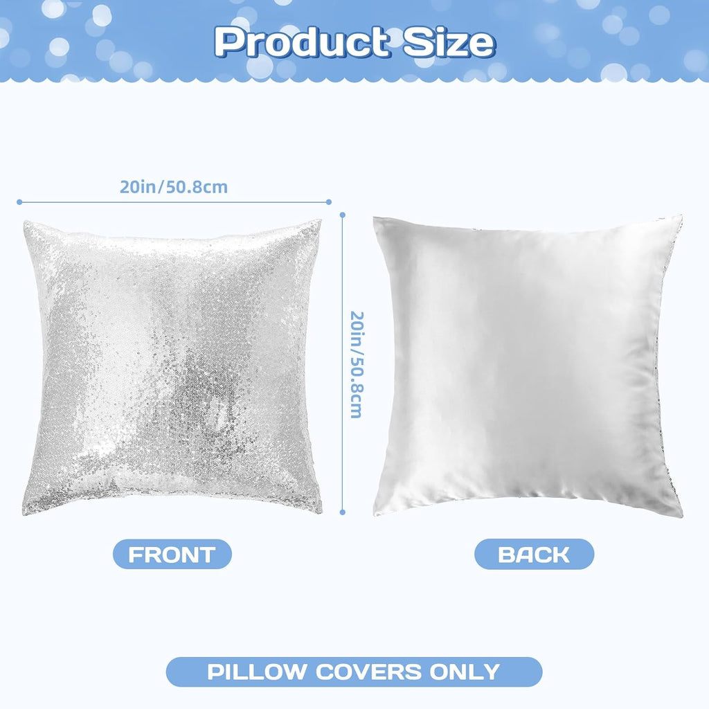 Eternal Beauty Set of 2 Sequin Pillow Cover Decorative Silver Pillow Covers for Couch Throw Pillows 20 X 20 Inches