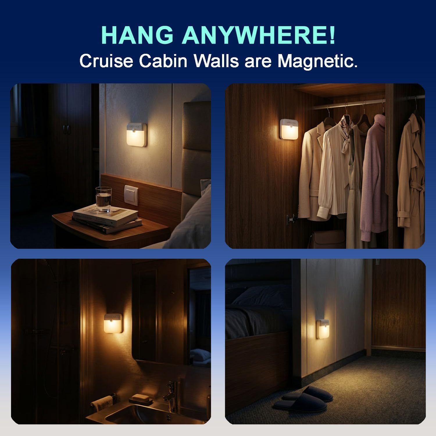 Laidolaila 2 Pcs Magetic Night Light Motion Sensor Cruise Ship Approved with USB Cable LED Rechargeable Battery for Indoor Use in Bathroom…