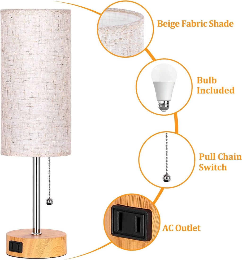 Dott Arts Table Lamp for Bedroom, 3-Color Bedside Lamps with Pull Chain, Bedroom Table Lamps for Nightstand, AC Outlet Small Lamp for…