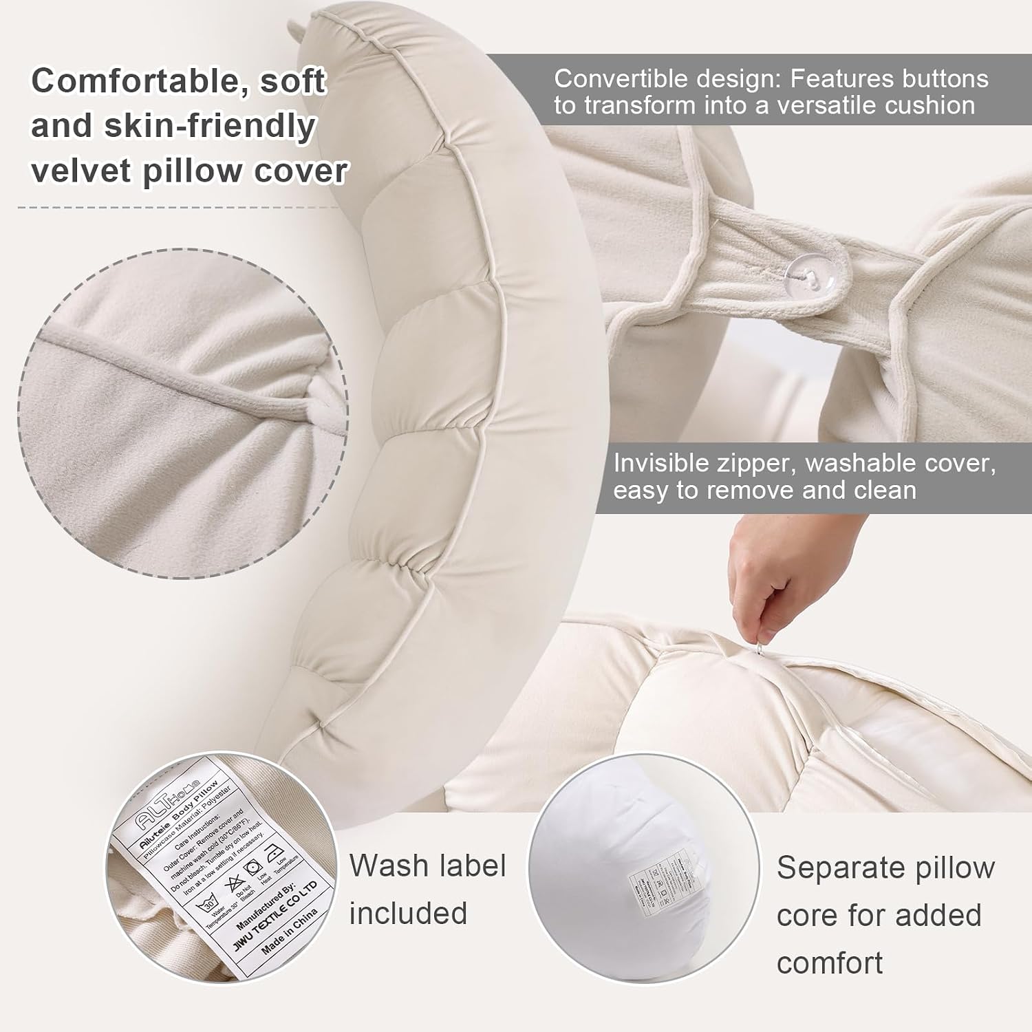 Peallow(Pat. Pend) – Long Round Body Pillow for Adults, Bolster Pillow for Sleeping, Soft and Supportive Pillow for Sleeping & Lumbar…