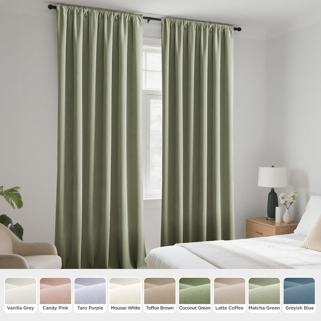 Joydeco Sage Green Velvet Curtains 84 Inches 2 Panels, Luxury Thermal Insulated Soft Green Curtains for Bedroom & Living Room, Room Darkeni…
