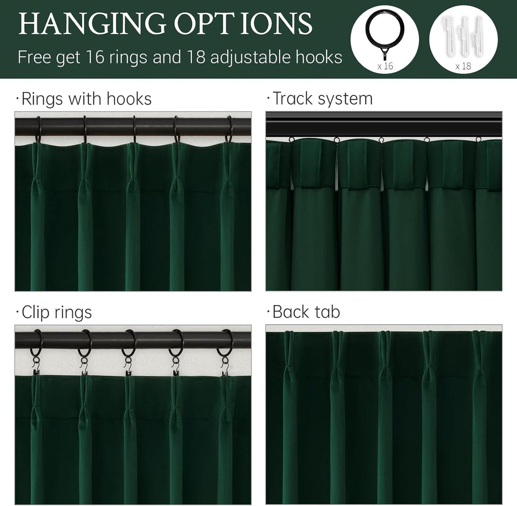 Drapenova 108 Inch Long Hunter Green Velvet Curtains for Living Room Bedroom Large Window Pinch Pleated Blackout Soundproof Cold Blo…