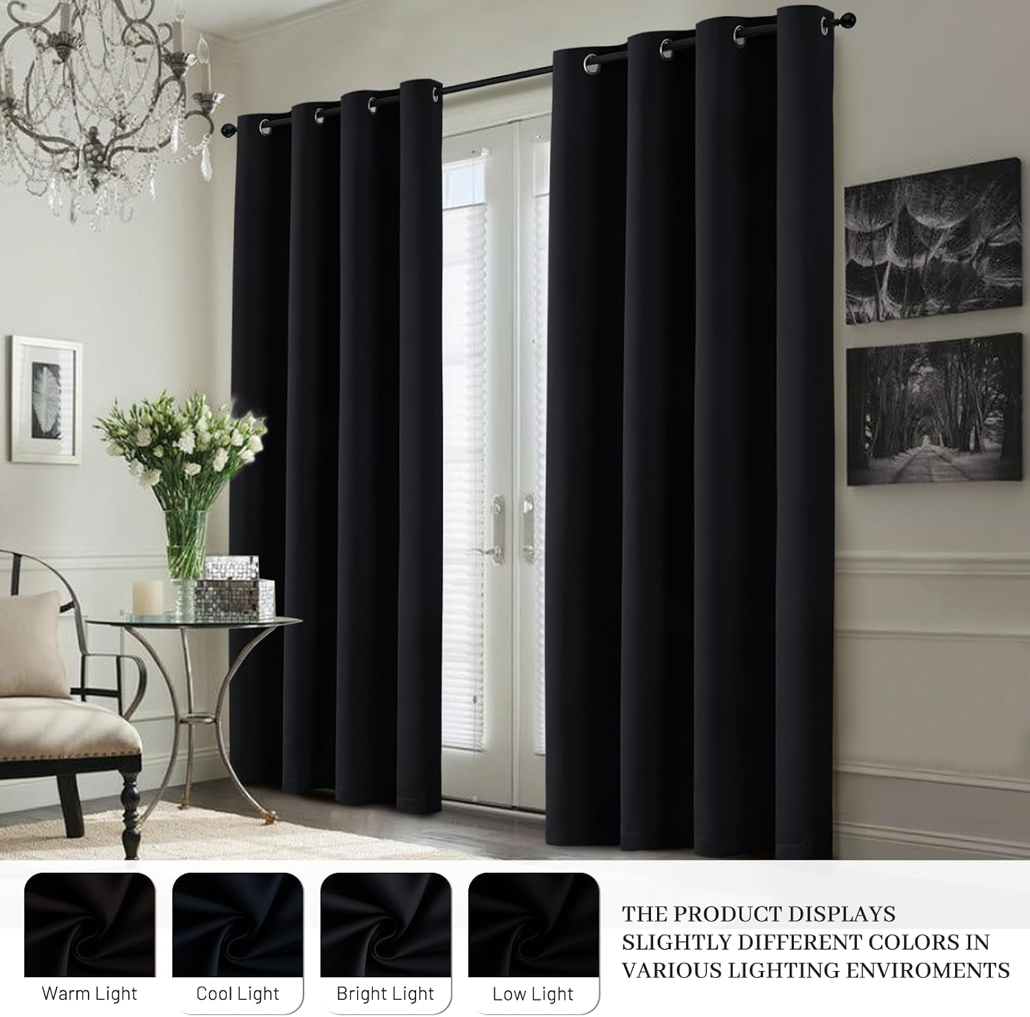 Yakamok 100% Blackout Curtain Panels 63 inches Cold and Light Blocking Drapes for Nursery, 2 Thick Layers Thermal Insulated Draperies (2 Pi…