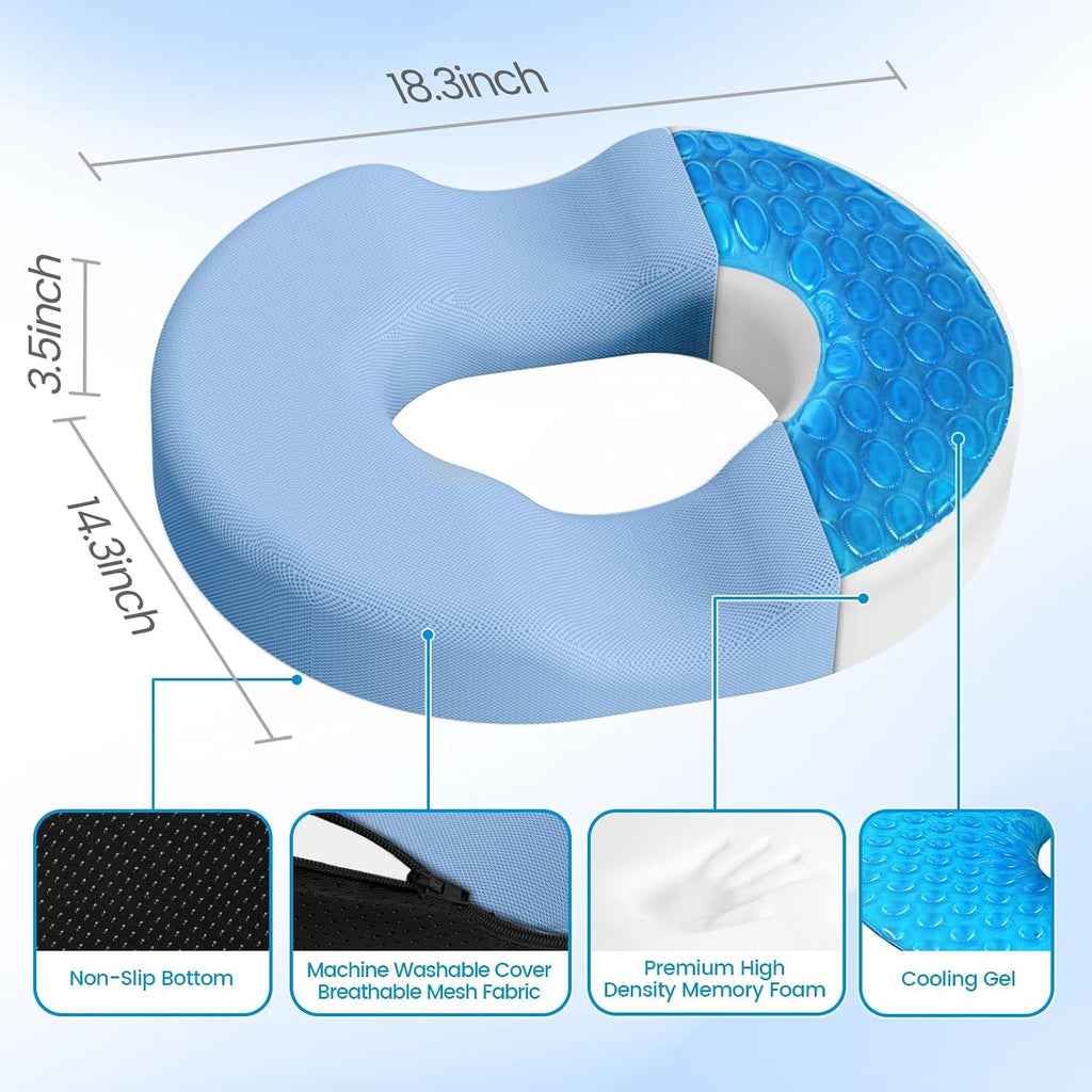 CushZone Donut Pillow Seat Cushion - Cooling Gel Donut Chair Cushions, Memory Foam Seat Cushion for Office & Home, Car Seat Cushion and But…