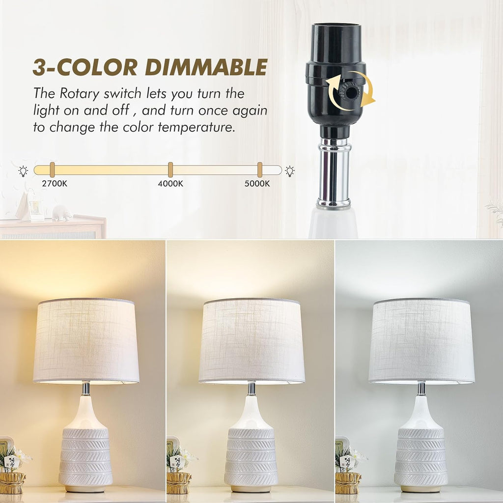 White Ceramic Table Lamps Set of 2, Decor Farmhouse Lamps for Living Room End Tables, 18.5" Bedside Lamps for Night Stands, Modern Boho…