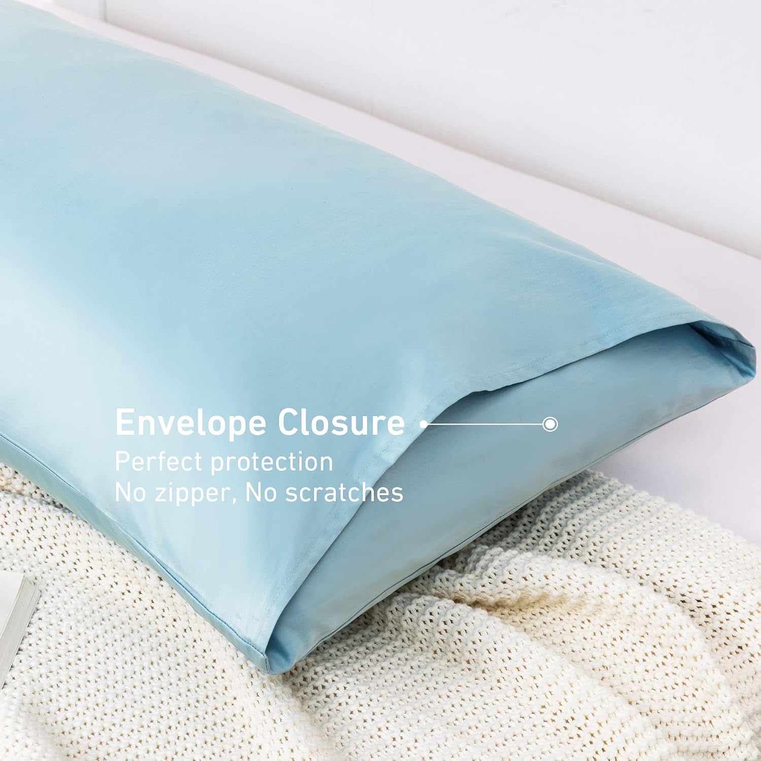 Leeden Body Pillow Cover, 100% Cotton, 800 Thread Count, Soft Breathable Long Pillow Case, Envelope Closure (Light Blue, 21"x 54") Cotton B…