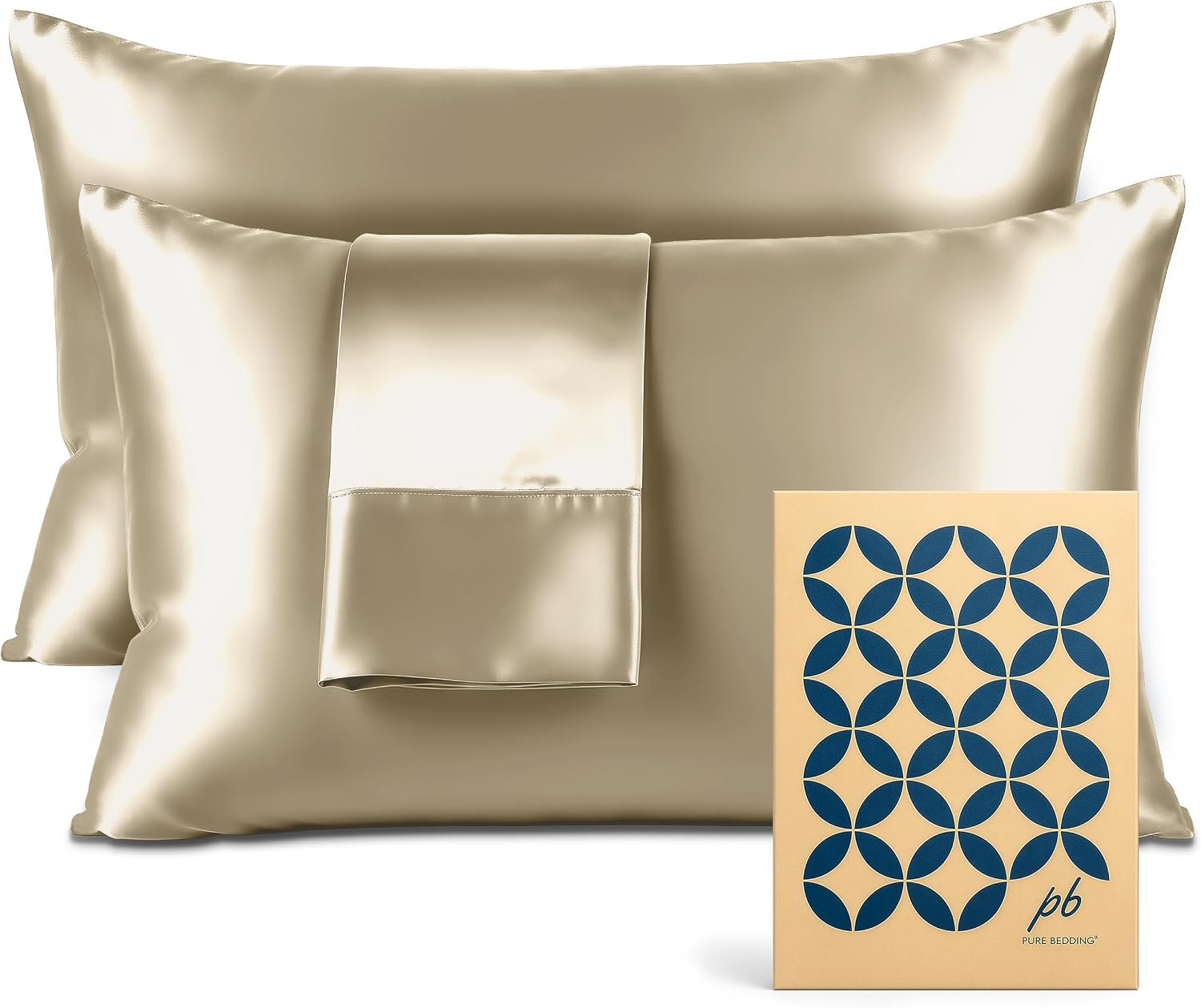 PureBedding Satin Pillowcase 2 Pack - Queen Size (20"x30", Champagne Gold) - Silky Pillow Cases for Hair and Skin - Satin Pillow Covers wit…