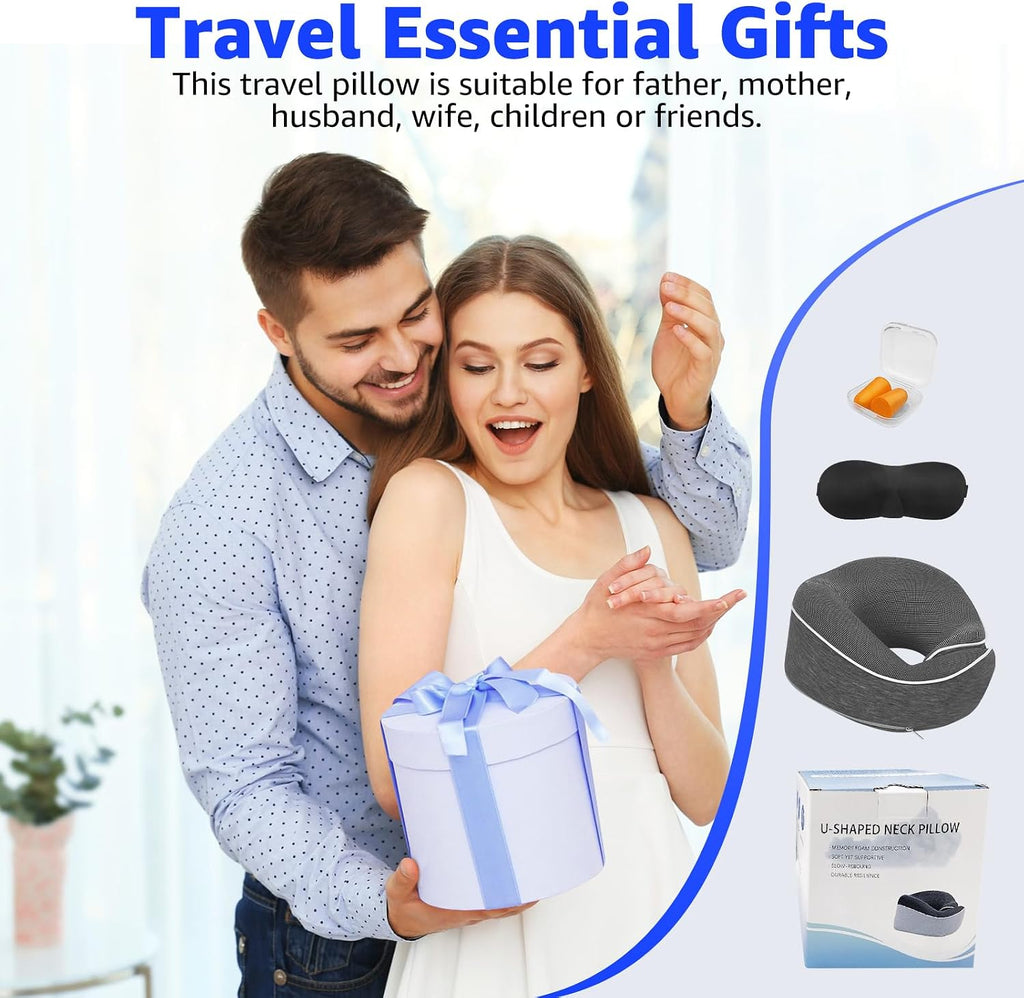 Travel Pillows for Airplanes Ergonomic Memory Foam Neck Pillow for Travel - 360° Head & Neck Support for Sleeping on Flights, Cars…