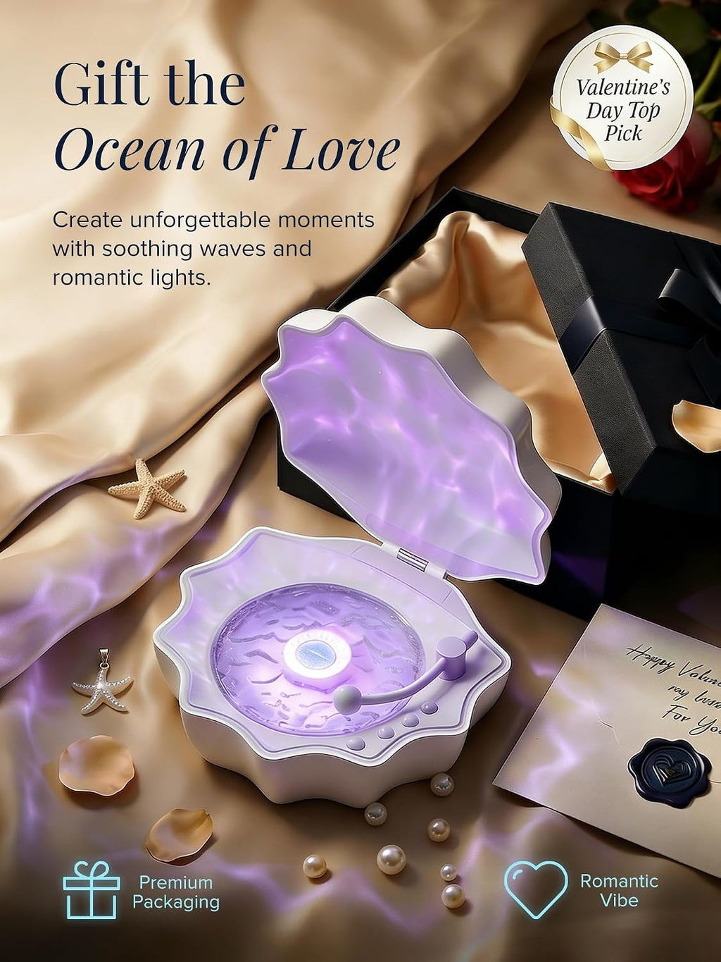 Ocean Wave Projector Light, Shell Night Light Built-in Bluetooth Speaker, Remote Control, White Noises for Home…