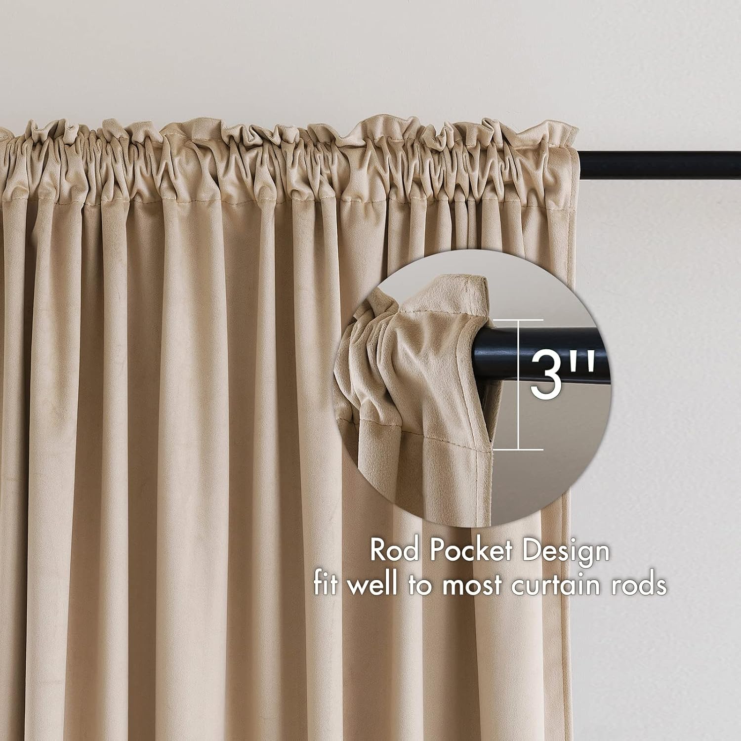 MIULEE Camel Beige Velvet Curtains Thermal Insulated Blackout Curtain Drapes for Bedroom Living Room Darkening 90 Inches Long Curtains…