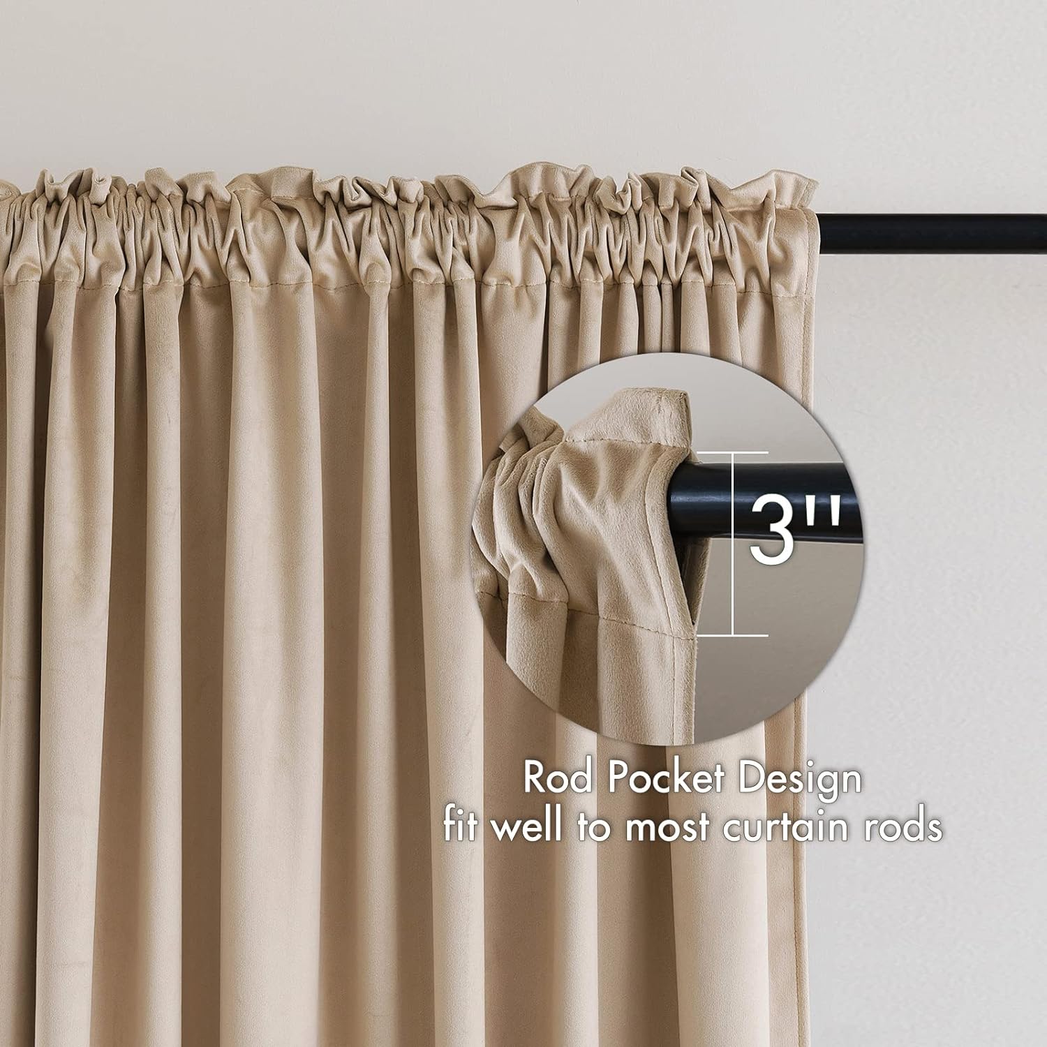 MIULEE Camel Beige Velvet Curtains Thermal Insulated Blackout Curtain Drapes for Bedroom Living Room Darkening 63 Inches Long Curtains…