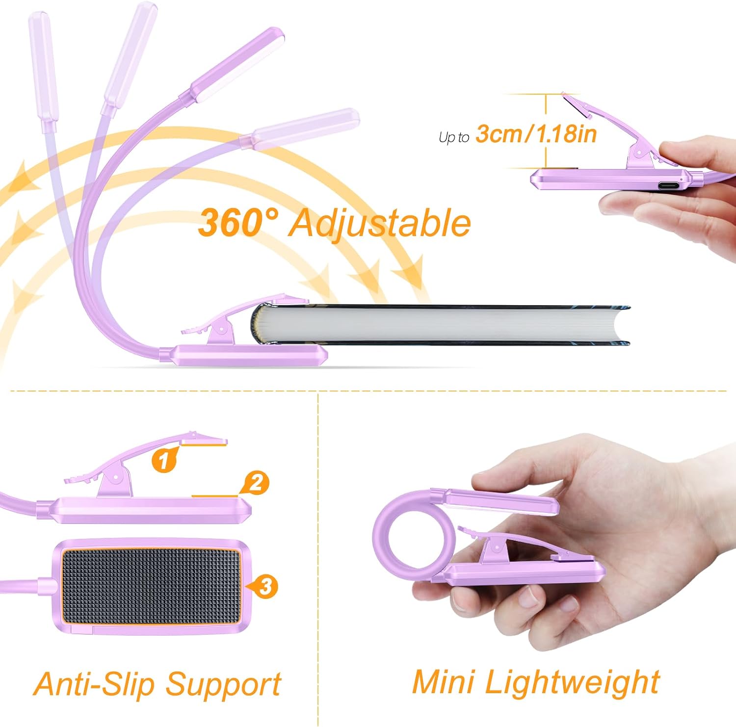 Gritin 9 LED Rechargeable Book Light for Reading in Bed - Eye Caring 3 Color Temperatures, Stepless Dimming Brightness,80 Hrs Runtime…