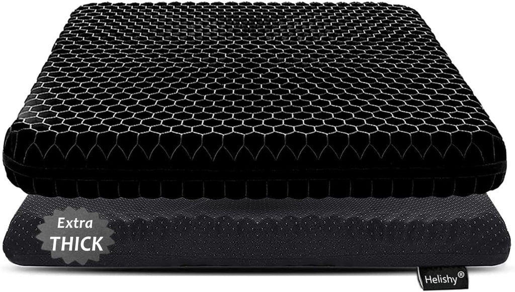 Helishy Gel Seat Cushion for Long Sitting, Extra Thick Gel Cushion for Wheelchair Soft Chair Pads for Office Home Chairs Car Seats Long Tri…
