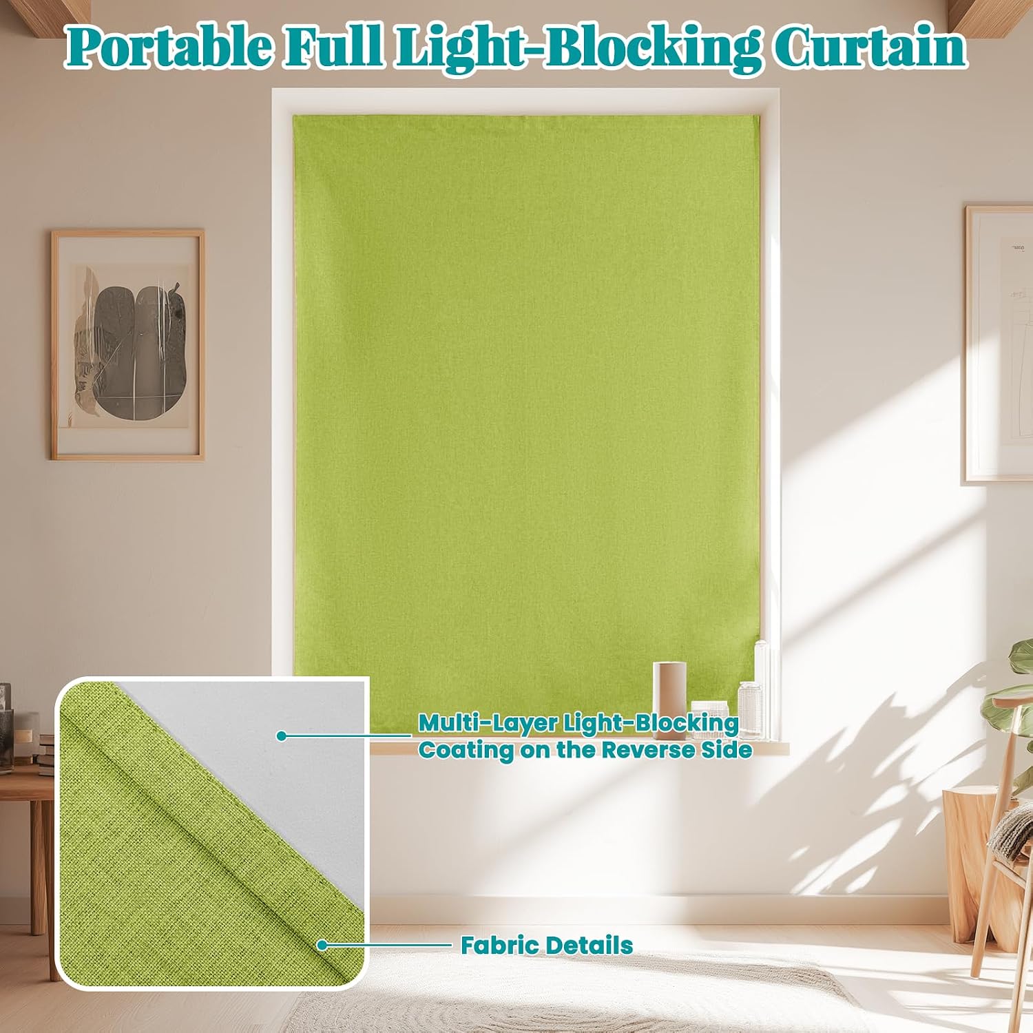100% Blackout Self Adhesive Curtains- Stick on Curtains Shades Window Blinds Curtain No Rod Needed Easy to Hang Curtain, Use for Bedroom…