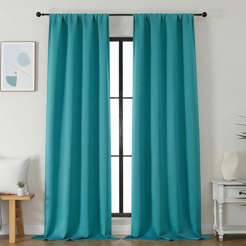 Simplebrand Ava Teal Blackout Curtains for Bedroom 96 Inches Long 2 Panels, Solid Thermal Insulated, Energy Saving Nursery Window Treatment…