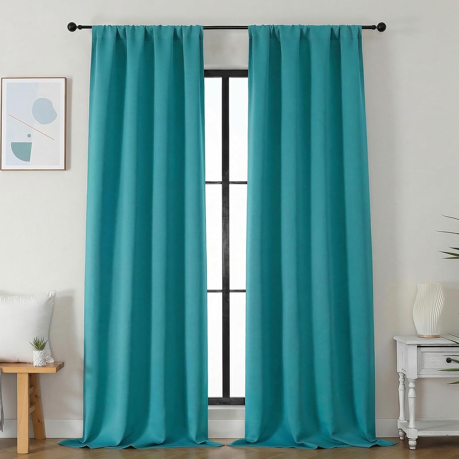 Simplebrand Ava Teal Blackout Curtains for Bedroom 96 Inches Long 2 Panels, Solid Thermal Insulated, Energy Saving Nursery Window Treatment…