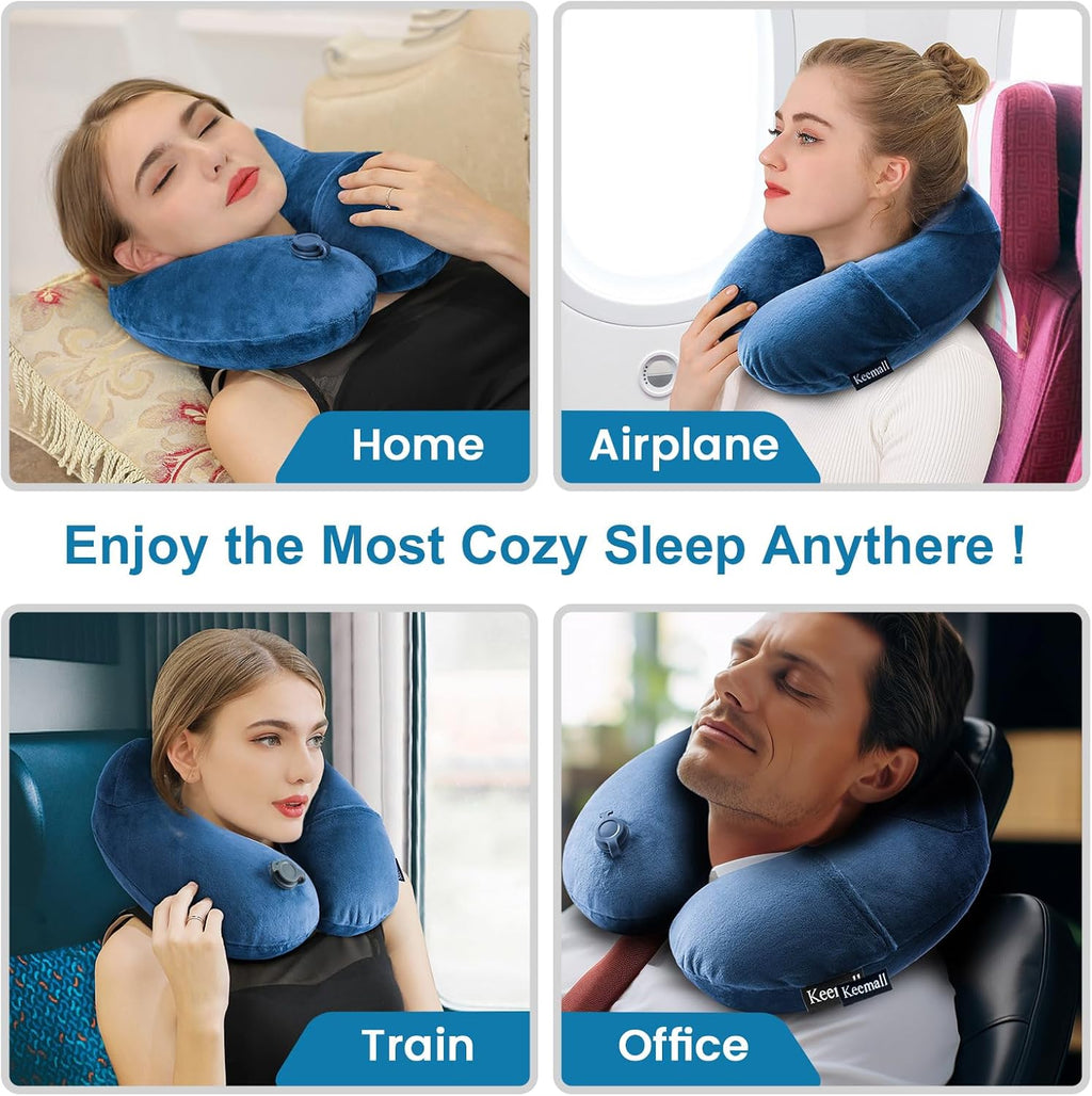 Keemall Inflatable Neck Pillow Airplane, Comfortable Inflatable Travel Neck Pillows for Airplanes Traveling on Plane, Soft Plush Cover…