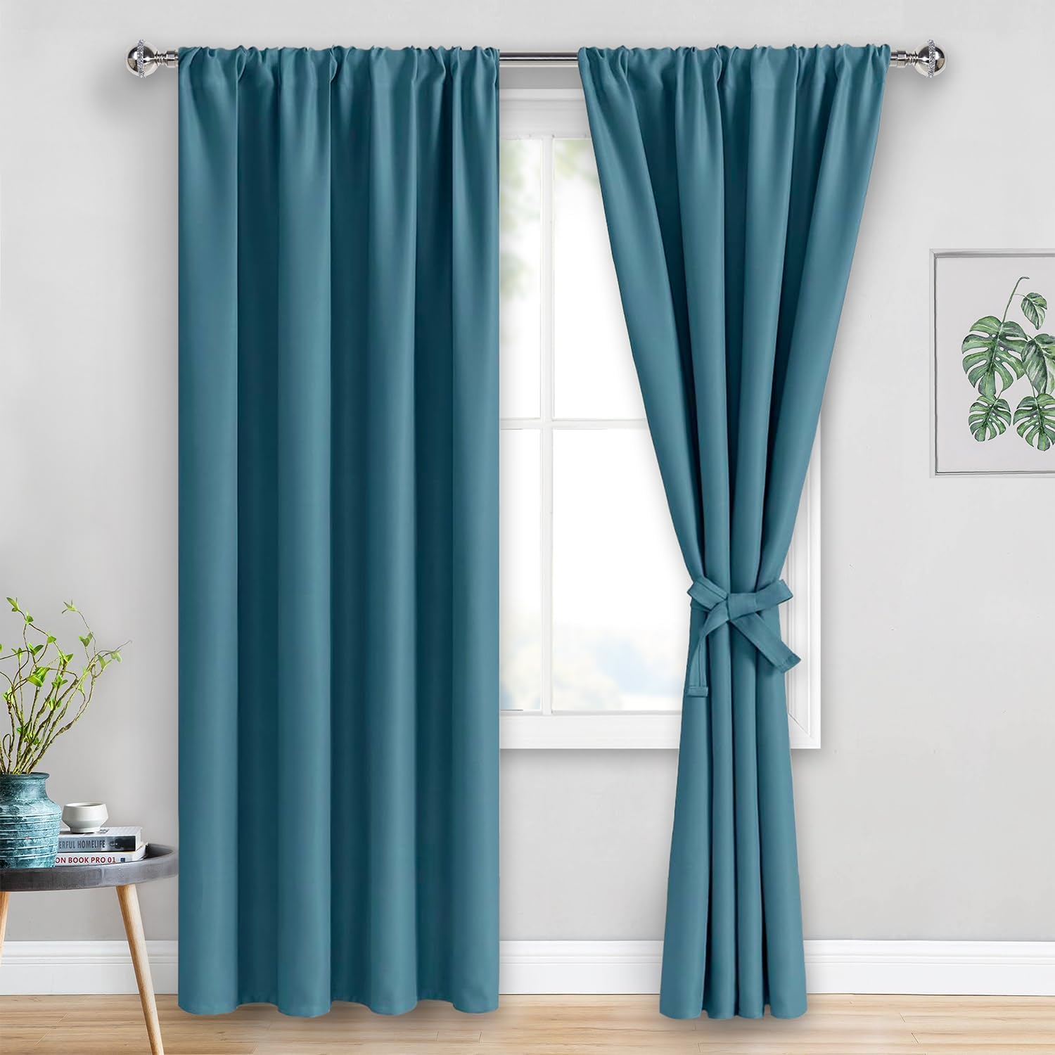 Jiuzhen Blackout Curtains for Bedroom - Thermal Insulated Room Darkening Rod Pocket Curtains for Living Room, Set of 2 Panels with Tiebacks…