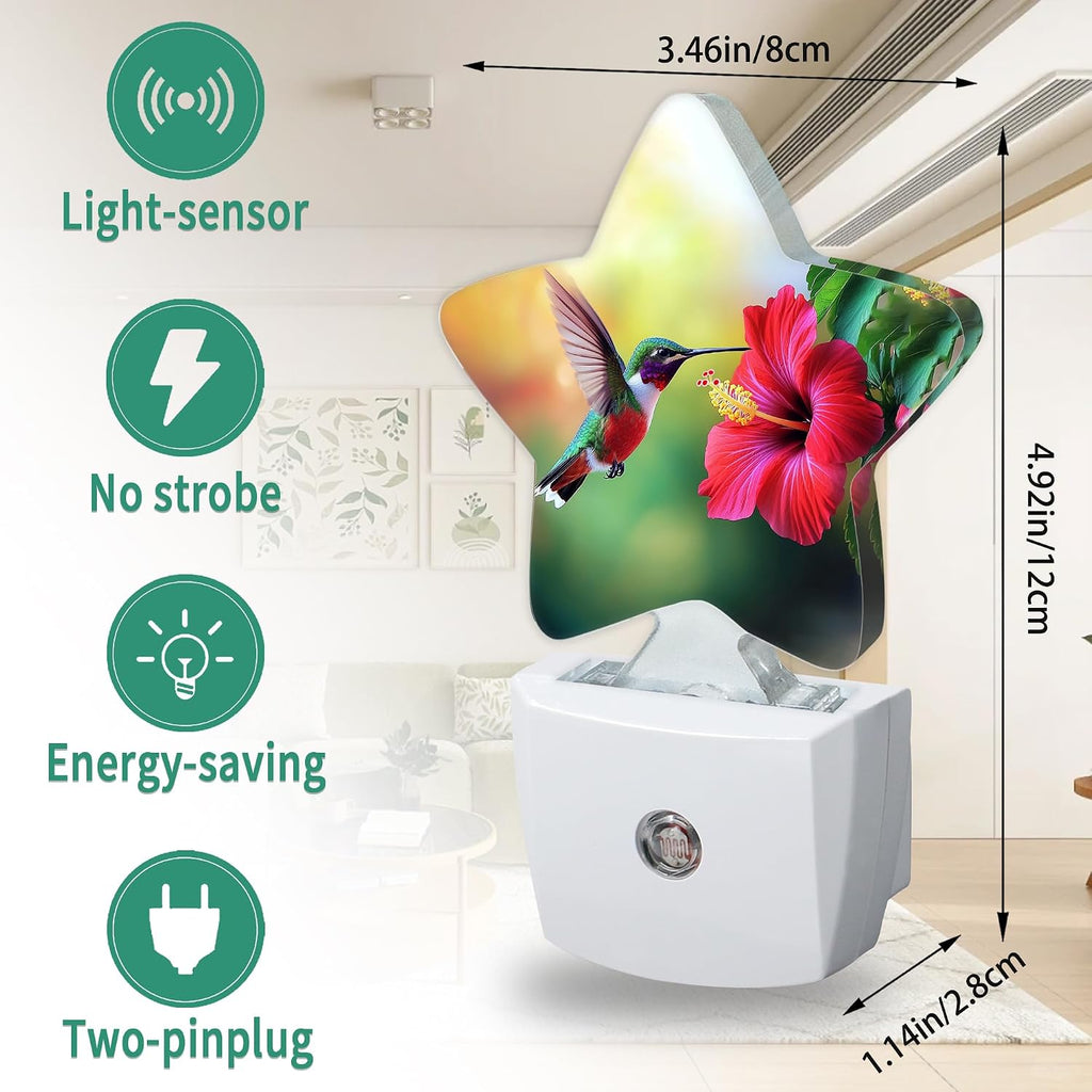 Hummingbird Flower Plug in Star Night Light, Night Light with Sensor for Kids Nursery Bedroom, Decorative Soft Glow Lamp for Hallway…