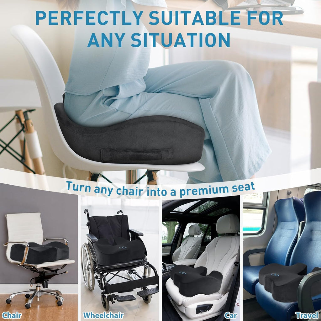 BlissTrends Seat Cushion,5.2in Thick Memory Foam Cushions for Office Chair, Car Seat, Airplane, Relieving Pressure Tailbone Sciatica Back P…