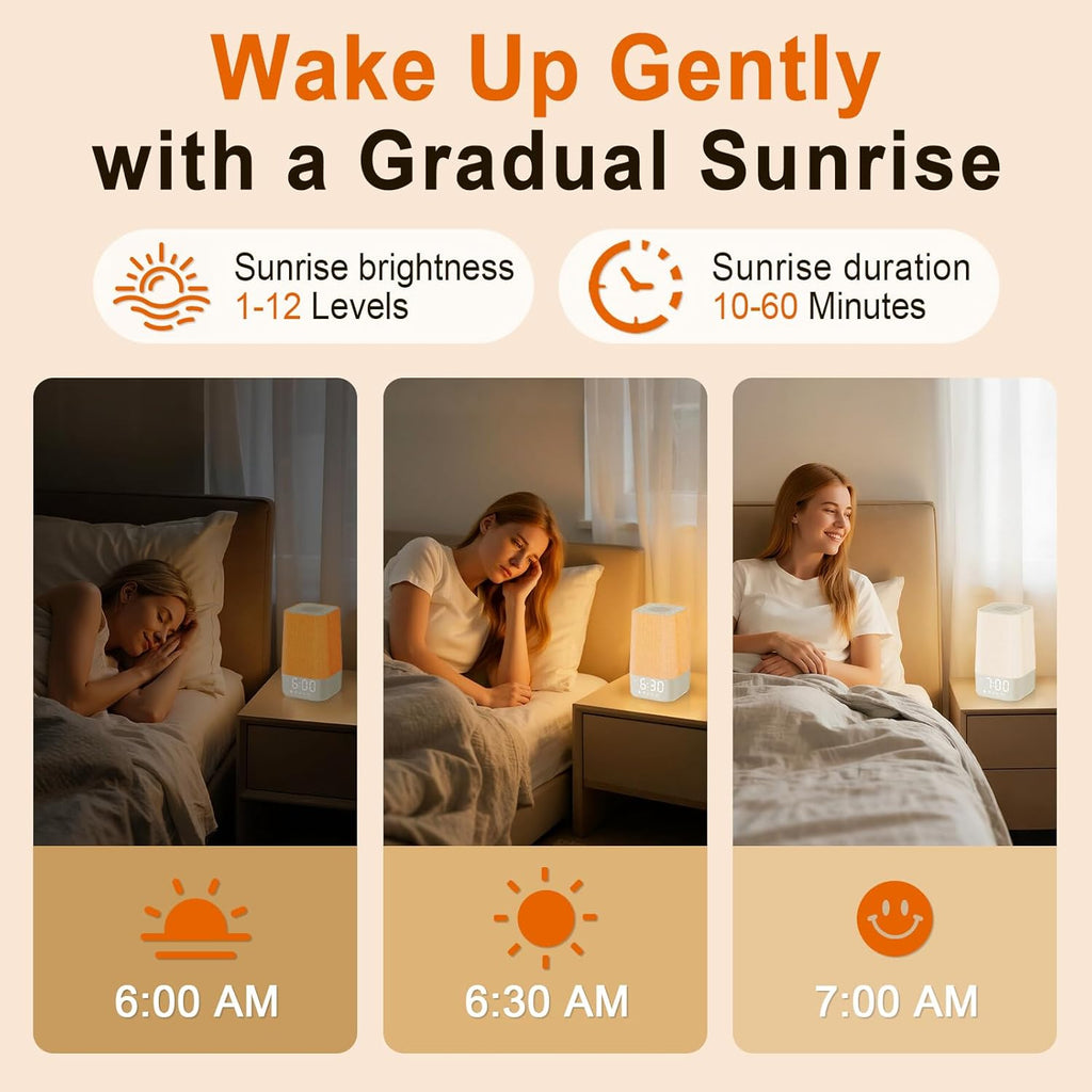 10-60 Mins Simulate Sunrise Alarm Clock: Gentle Wake Up Light Adjustable Brightness, 30-Level Volume, Bright & Loud Enough for Dark…