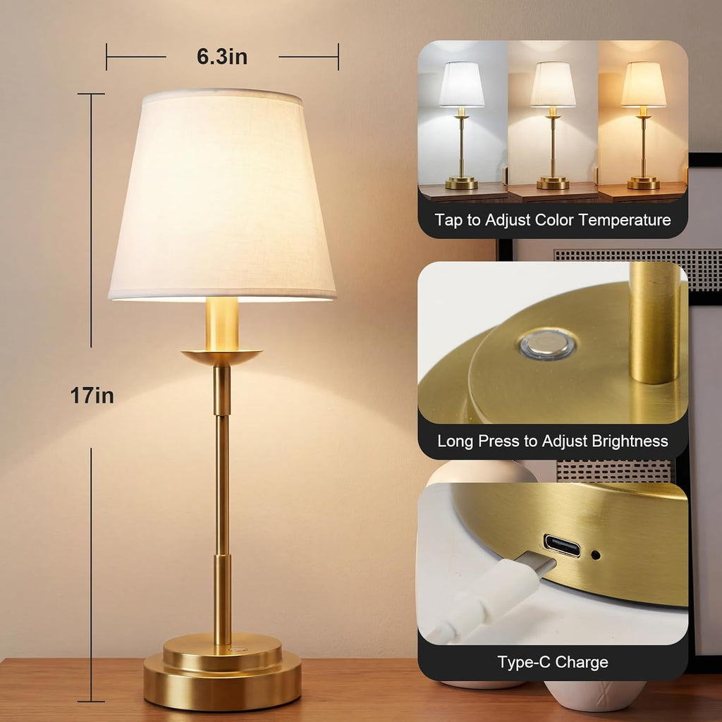 Table Lamps, Rechargeable Cordless Lamp with 6000mAh Battery Operated, 3 Colors Stepless Dimming LED Adjustable Wireless Lamp for…