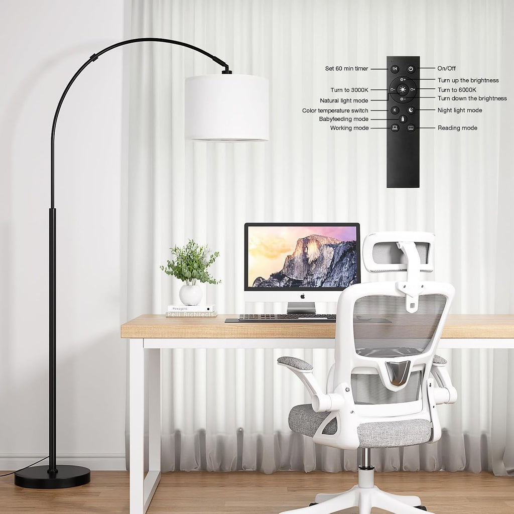 Ambimall Dimmable Arc Floor Lamp with Remote, Color Temperatures and Brightness Adjustable, Arched Floor Lamp with Rotating Head, Over…