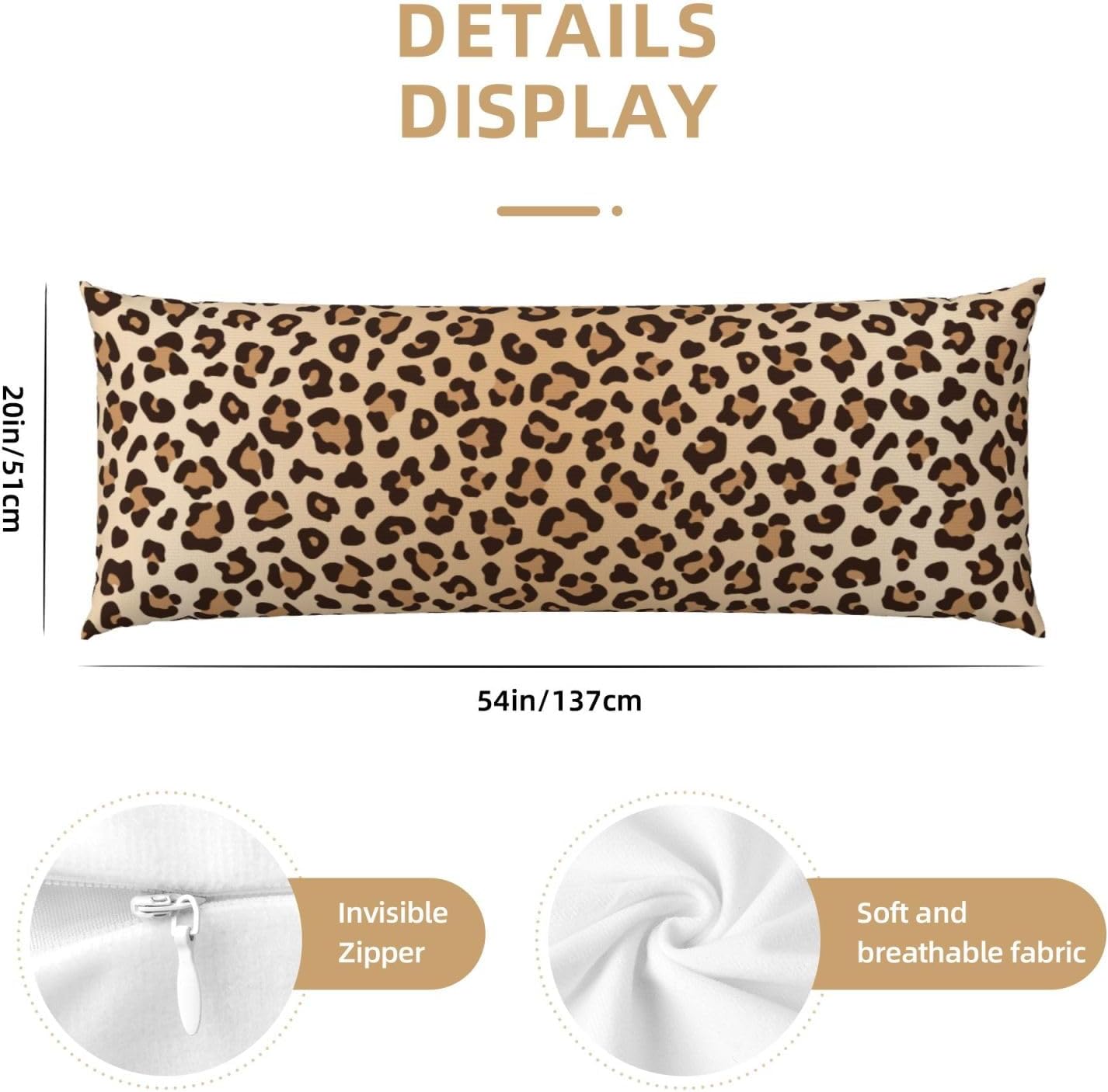 Sovvin Leopard Print Body Pillow Cover Animal Skin Texture Long Pillow Case with Zipper Decorative Soft Cushion Bedding Pillowcase f…