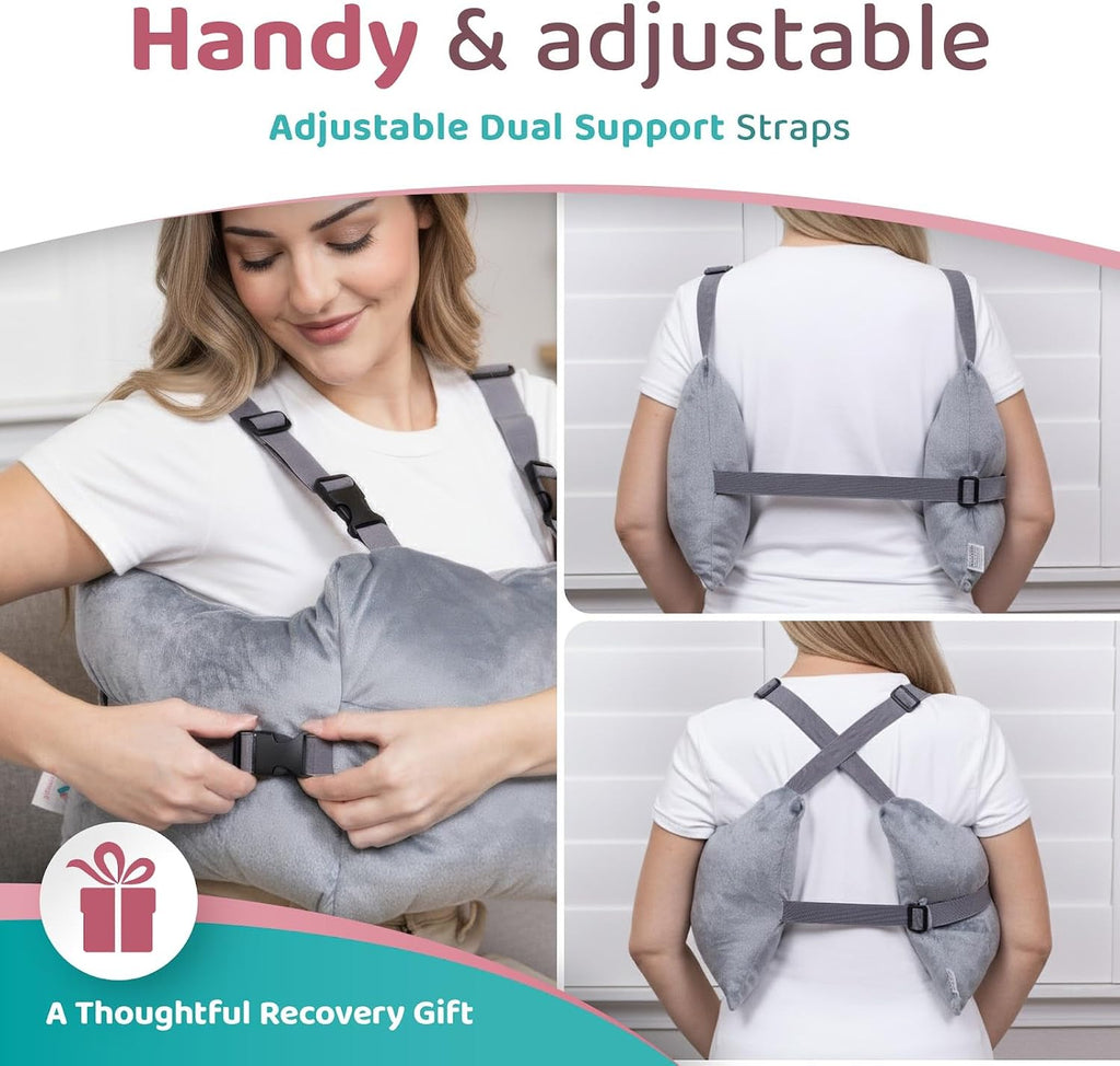 Zomaple Mastectomy Recovery Pillow with Strap, Gel Pack, Seat Belt Cover & Shower Lanyard – Post-Op Essentials, Breast Augmentation/Reducti…